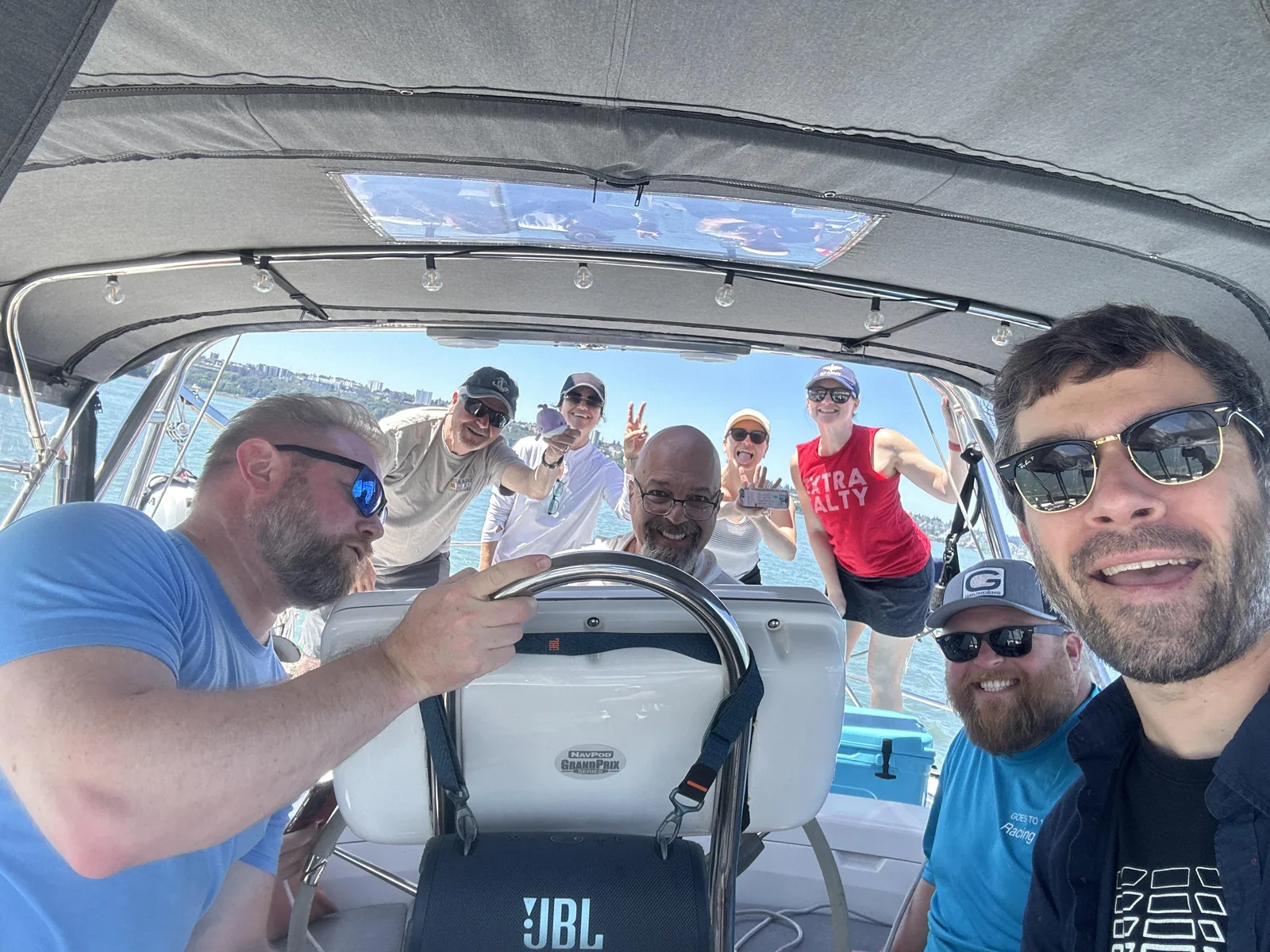 A scavenger hunt unfolding aboard a ship at sea.