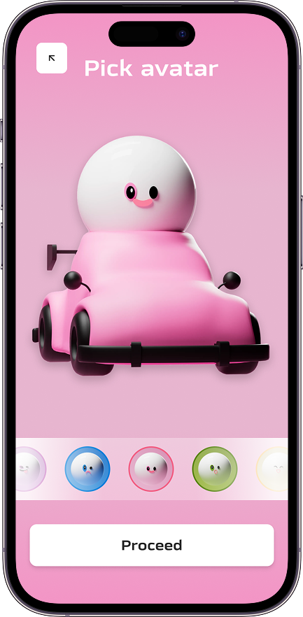 Lap of Lights branded avatar picker, a pink kart character with a colour swatch row below.