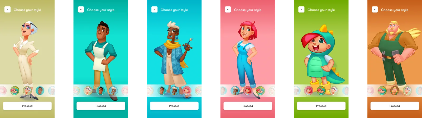 Three branded ReadySet phone screens showing the Trailmix wordmark, player-name entry, and a Choose-your-style avatar carousel featuring Trailmix's own character art.